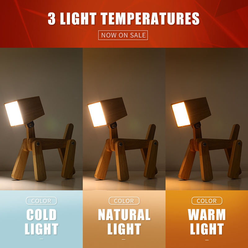🐾Adorable Adjustable Puppy LED Wooden Reading Lamp with Touch Switch! 📚