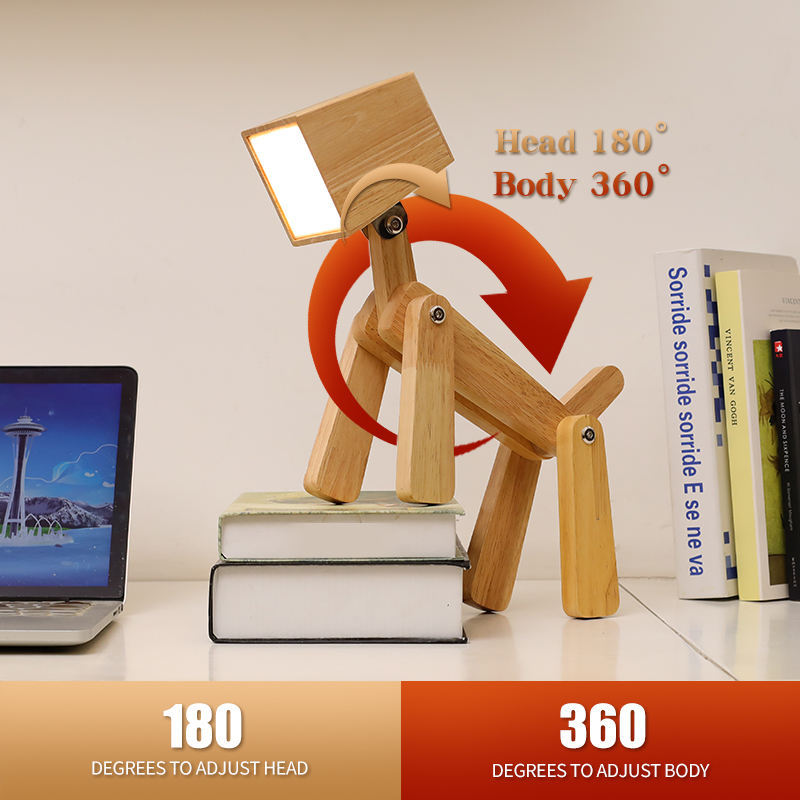 🐾Adorable Adjustable Puppy LED Wooden Reading Lamp with Touch Switch! 📚