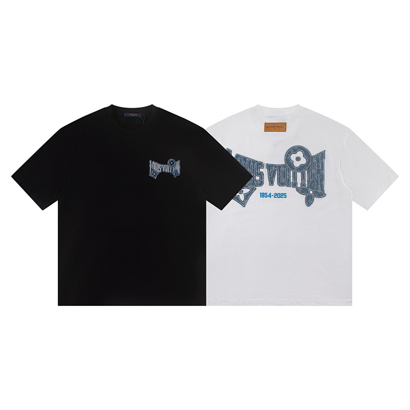 LOUIS VUITTON デニムパッチワークレタークルーネックTシャツ