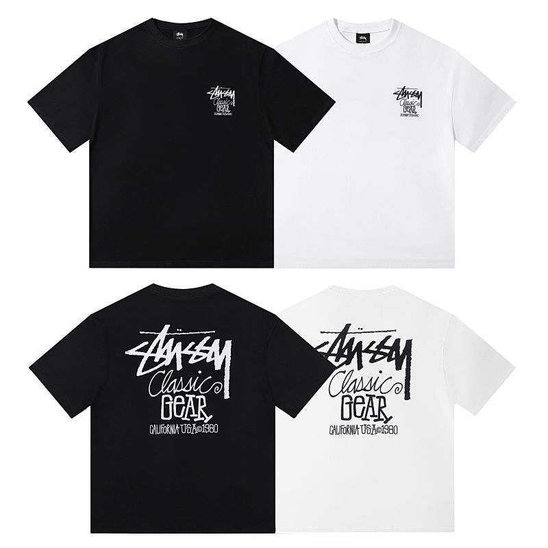 STUSSY カジュアル ルーズ クルーネック ピュアコットン Tシャツ（男女兼用）