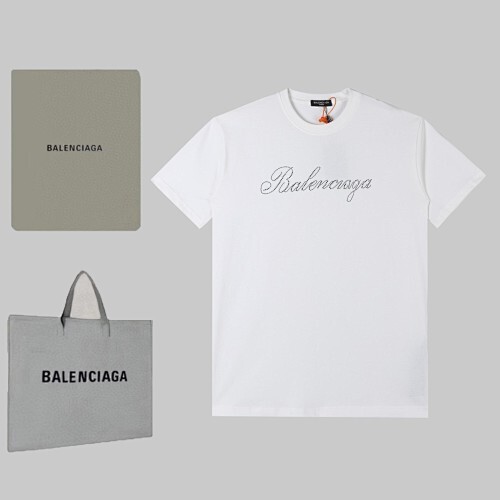 Balenciaga26SS 春夏ラインストーン半袖Tシャツ