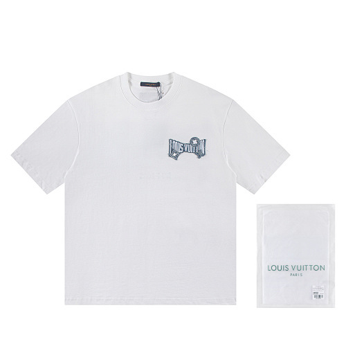 LOUIS VUITTON デニムパッチワークレタークルーネックTシャツ