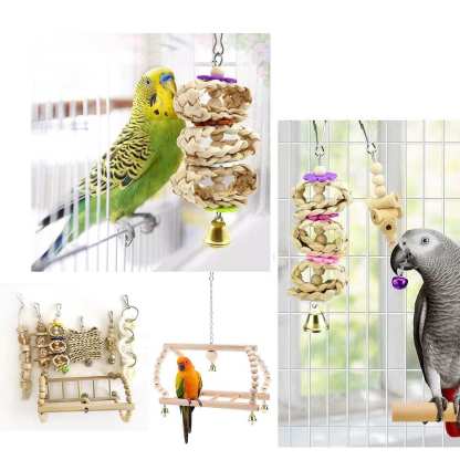 fuu 鳥の吊りおもちゃ7点セット 木製ゆりかご＆吊りおもちゃ