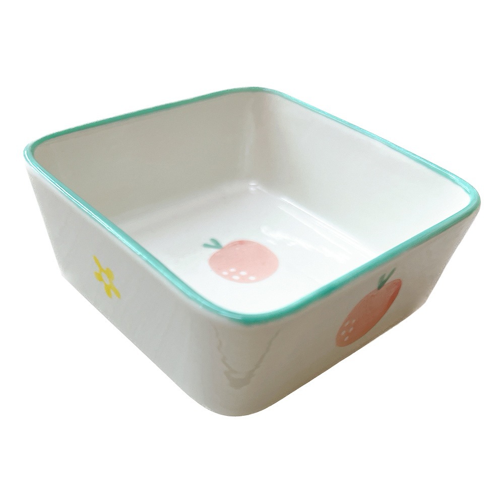 fuu 鳥・小動物の陶器の四角いエサ入れ フルーツ柄