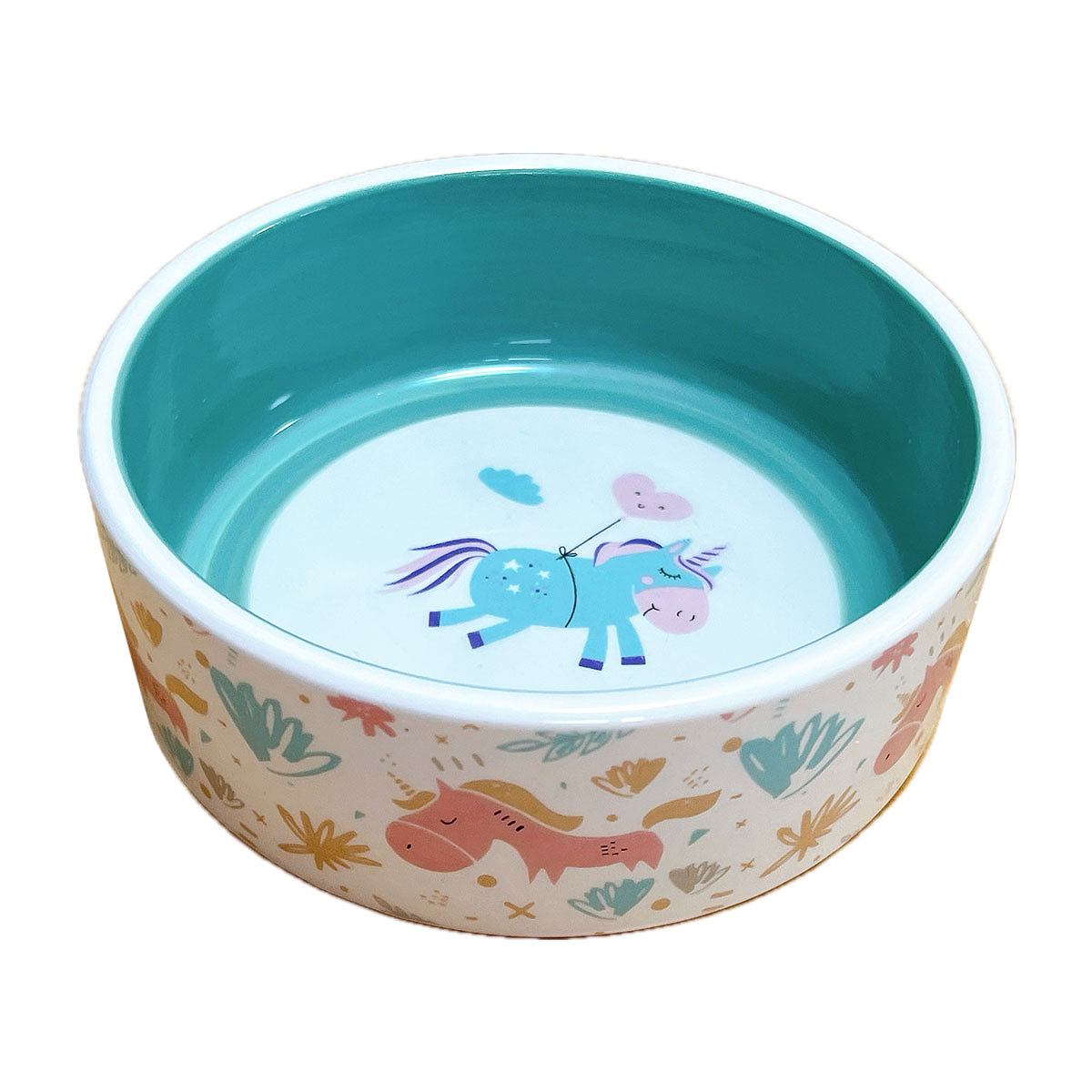 fuu かわいい動物柄の陶器フードボール ユニコーン 直径12.7×高さ4.7cm