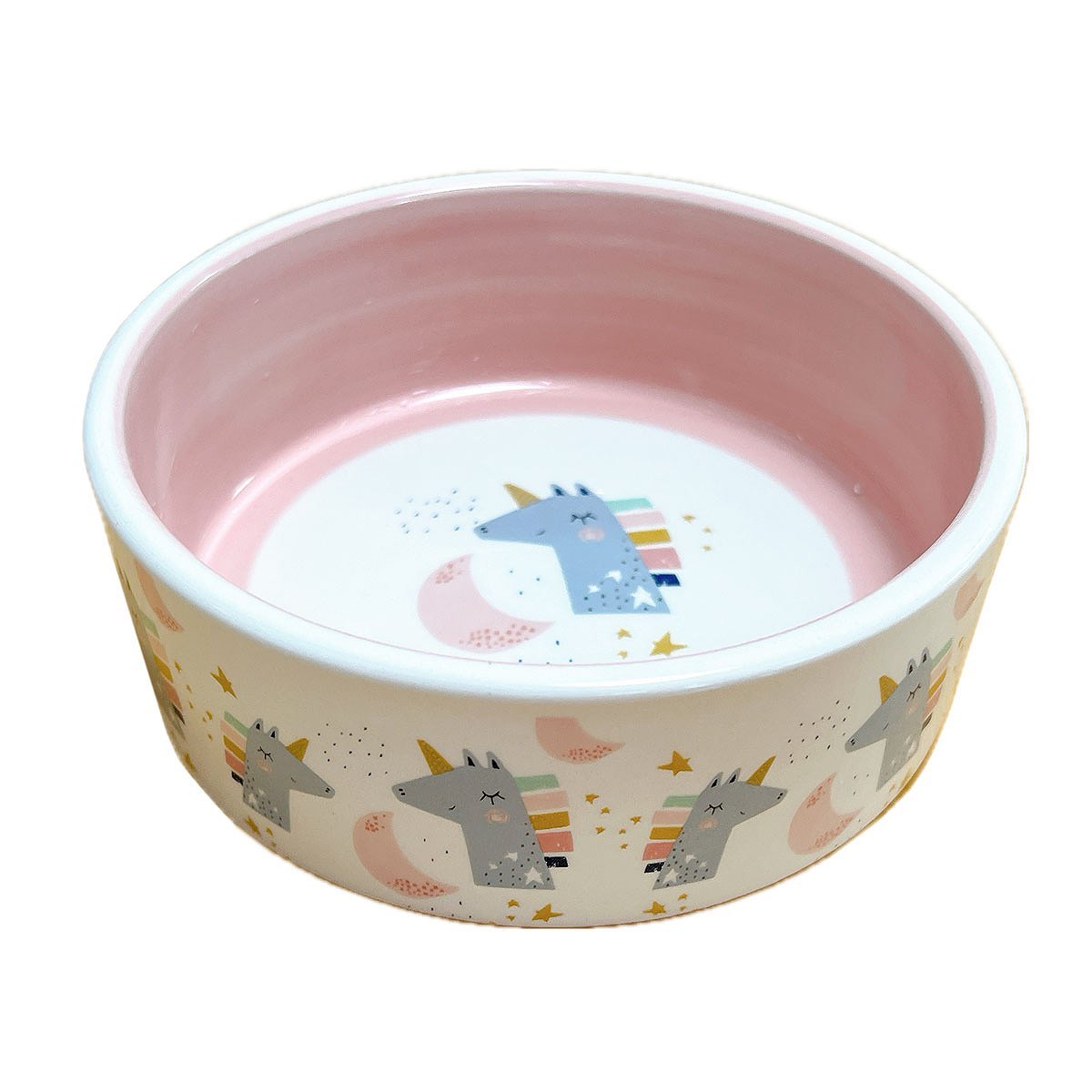 fuu かわいい動物柄の陶器フードボール ユニコーン 直径12.7×高さ4.7cm