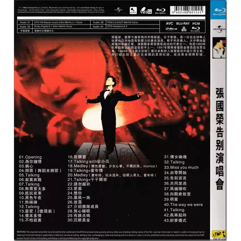 レスリー・チャン 告別コンサート ラストライブ 海外輸入盤 洋楽POP BD Blu-ray