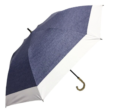 最強晴雨兼用ショートワイド傘ダンガリープリント　インディゴ　27394IND