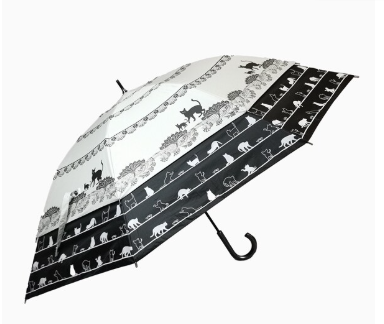 世界初の新機構　最強晴雨兼用トランスフォーム傘　猫柄　オフ白  27019OW
