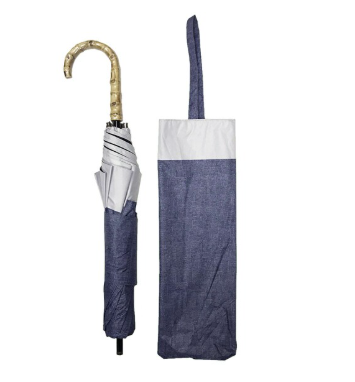 最強晴雨兼用ショートワイド傘ダンガリープリント　インディゴ　27394IND