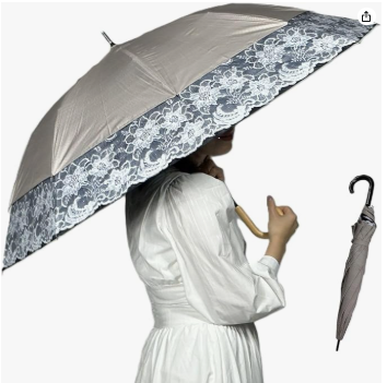 世界初の新機構　最強晴雨兼用トランスフォーム傘　ストライプ×絵レース柄　ベージュ  27035BE