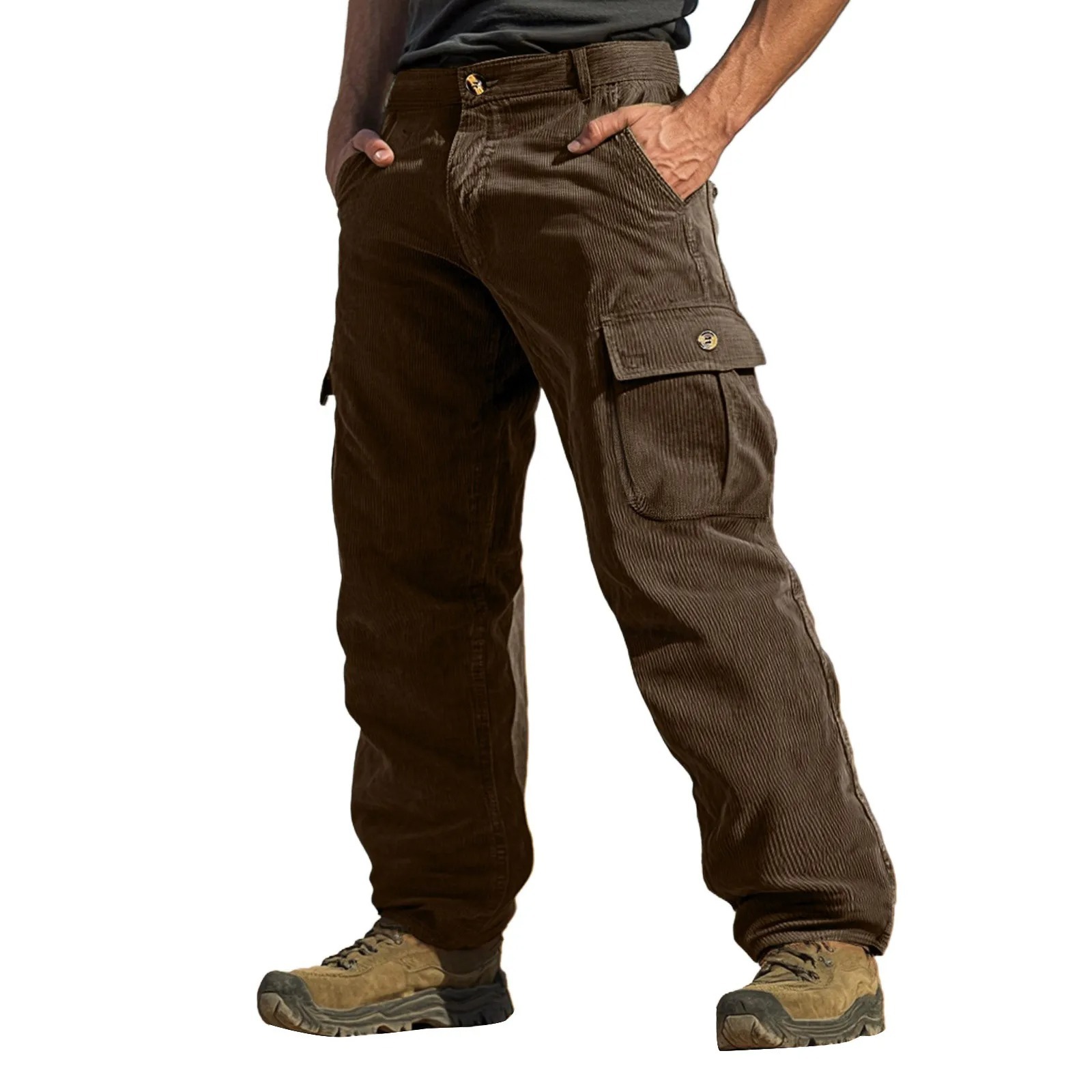 Rugged Terrain Corduroy Cargo Pants – Earth Brown & Forest Green