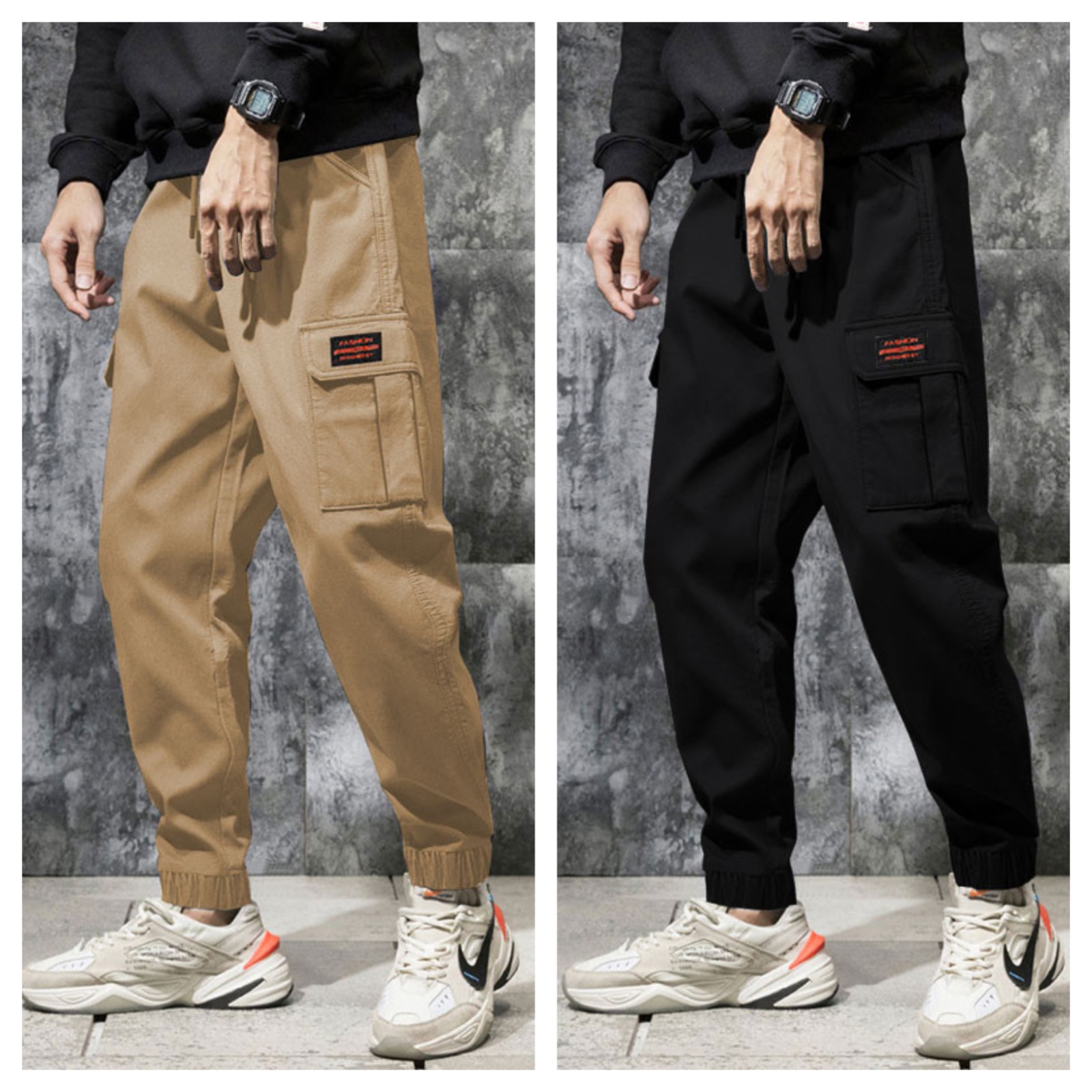 Men’s Solid Cargo Pants – Pack of 2