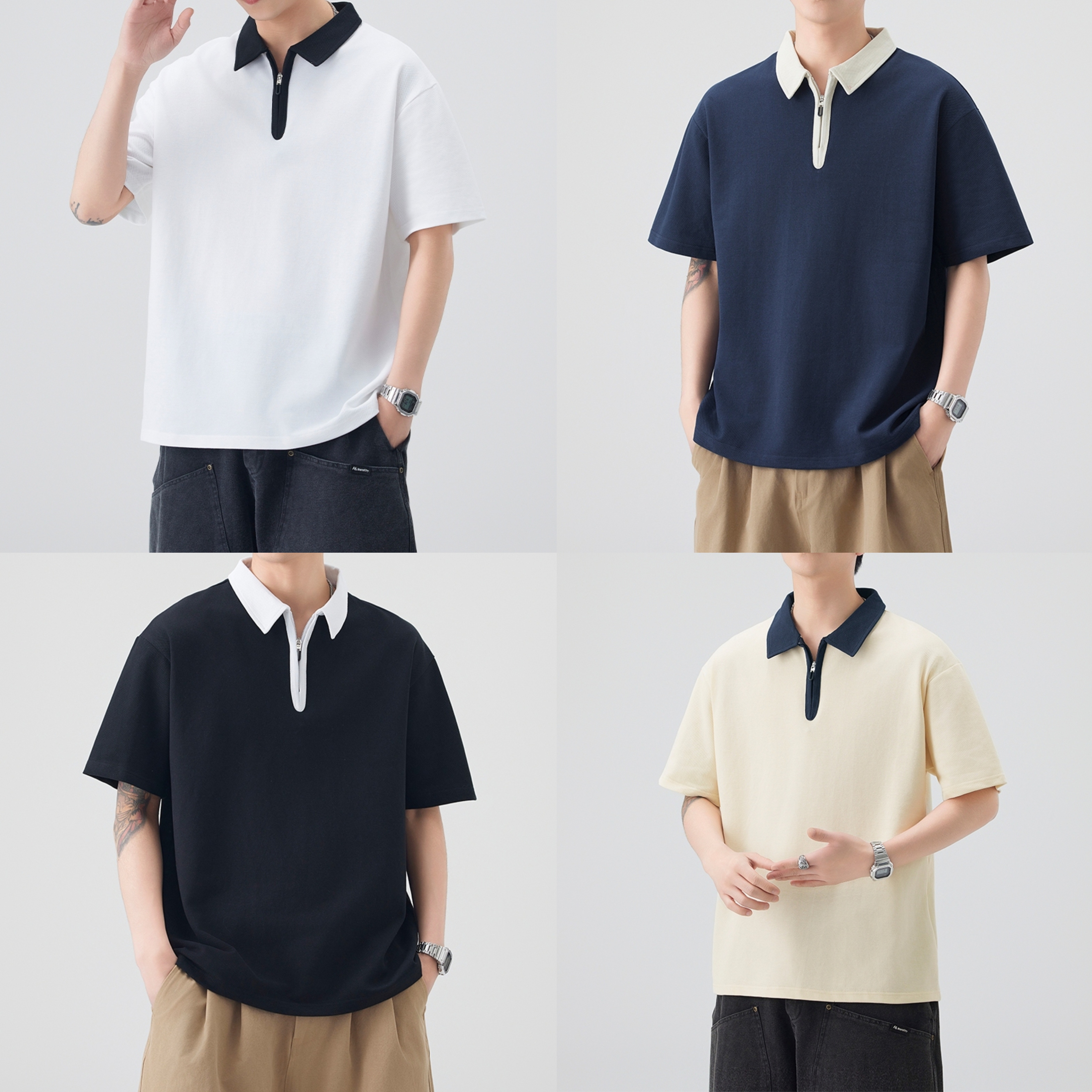 Minimal Contrast Zip Quad