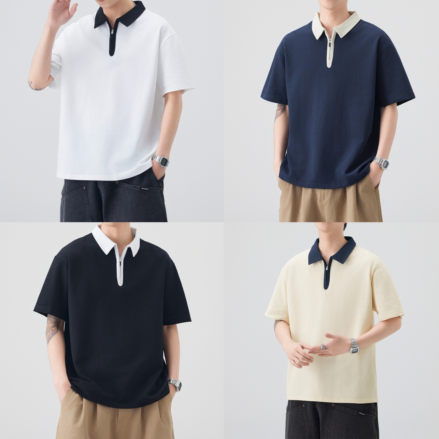 Minimal Contrast Zip Quad