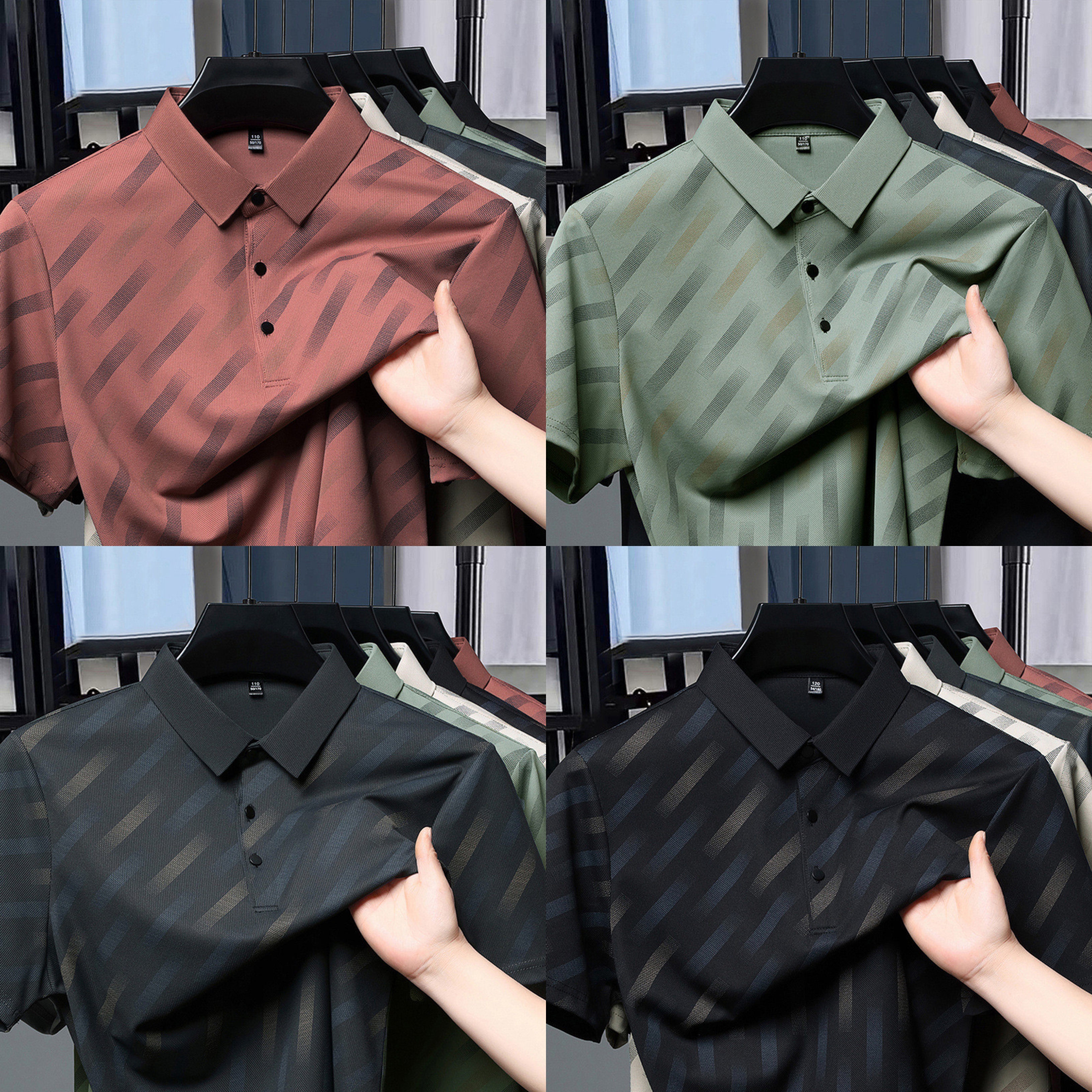 Executive Textured Polo T-Shirt – Pack of 4 (Black | Green | Maroon | Olive Grey)