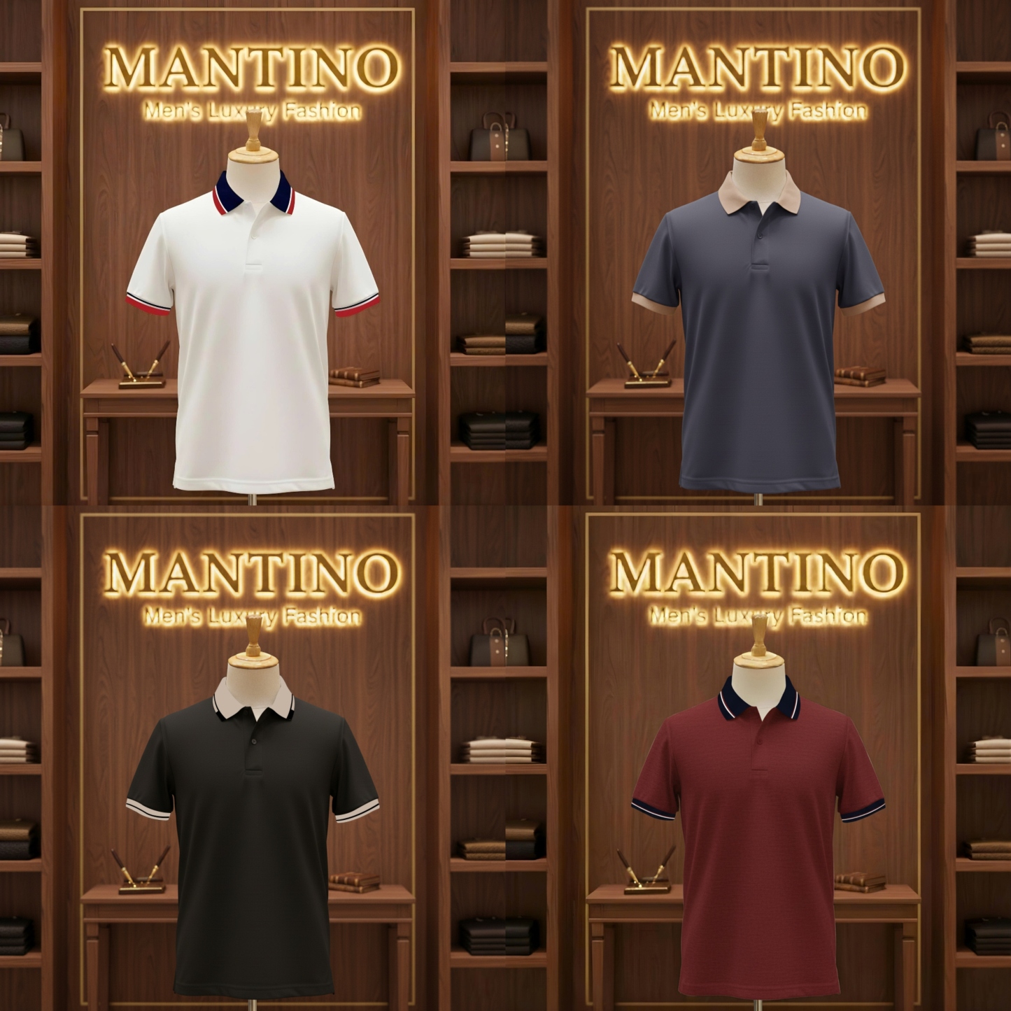 Mantino Luxe Polo Collection – Pack of 4 (White | Charcoal | Black | Maroon)