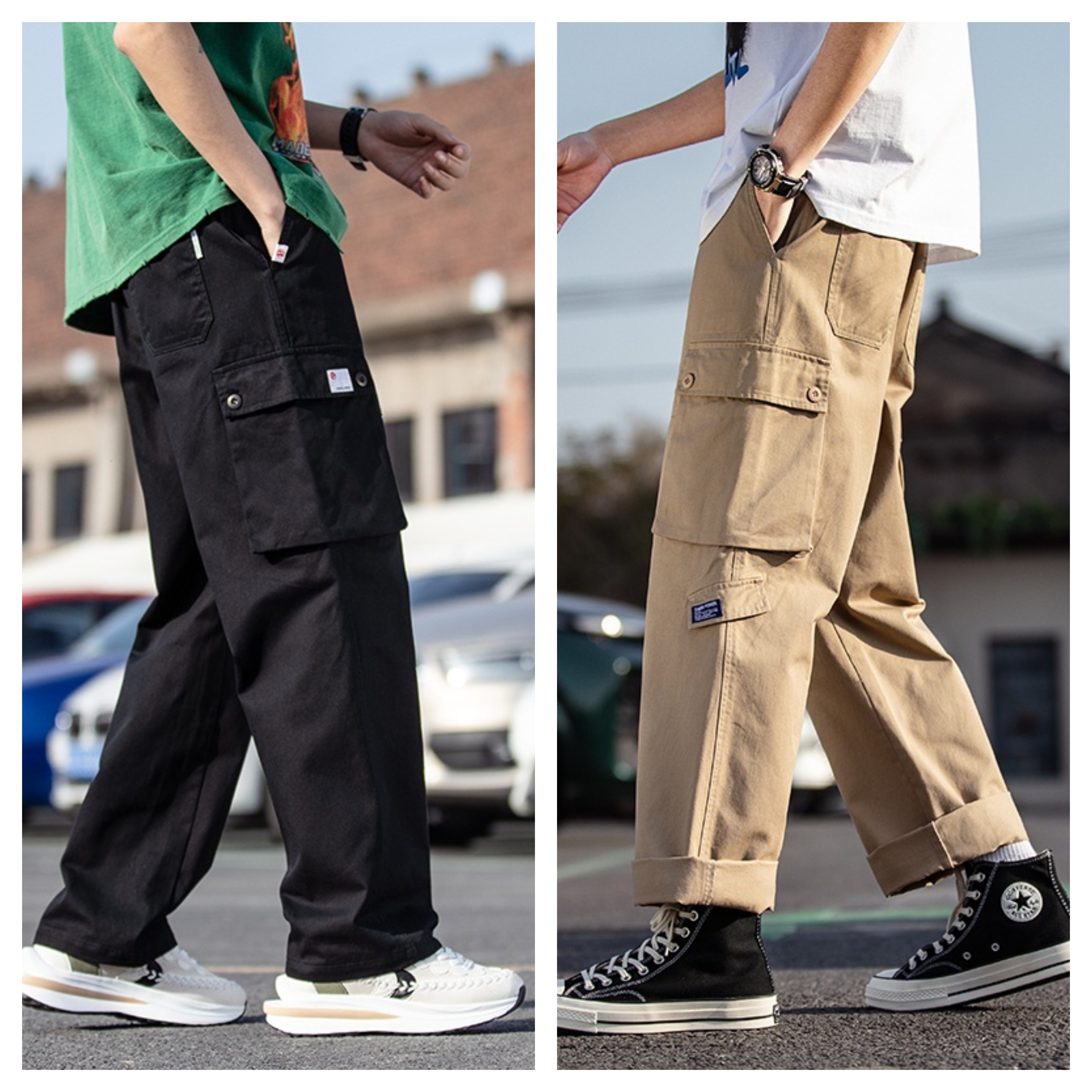 Men’s Classic Multi-Pocket Cargo Pants – Pack of 2