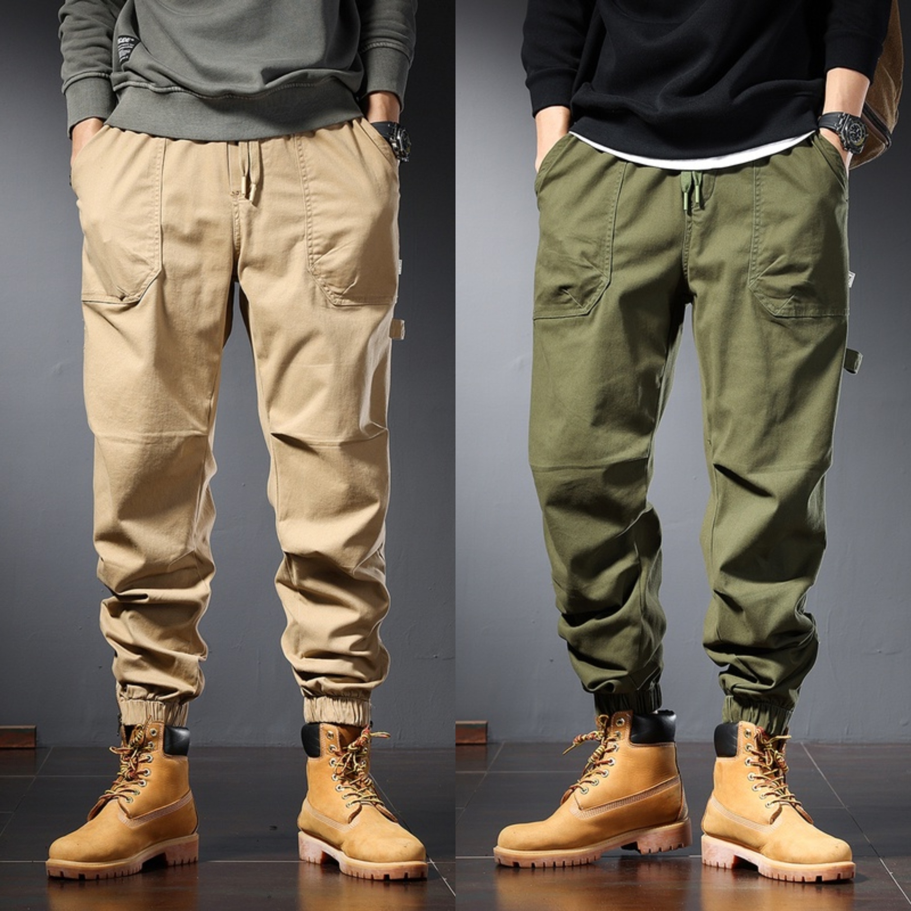 lus Size Cargo Pants for Men Army Green Khaki Cotton