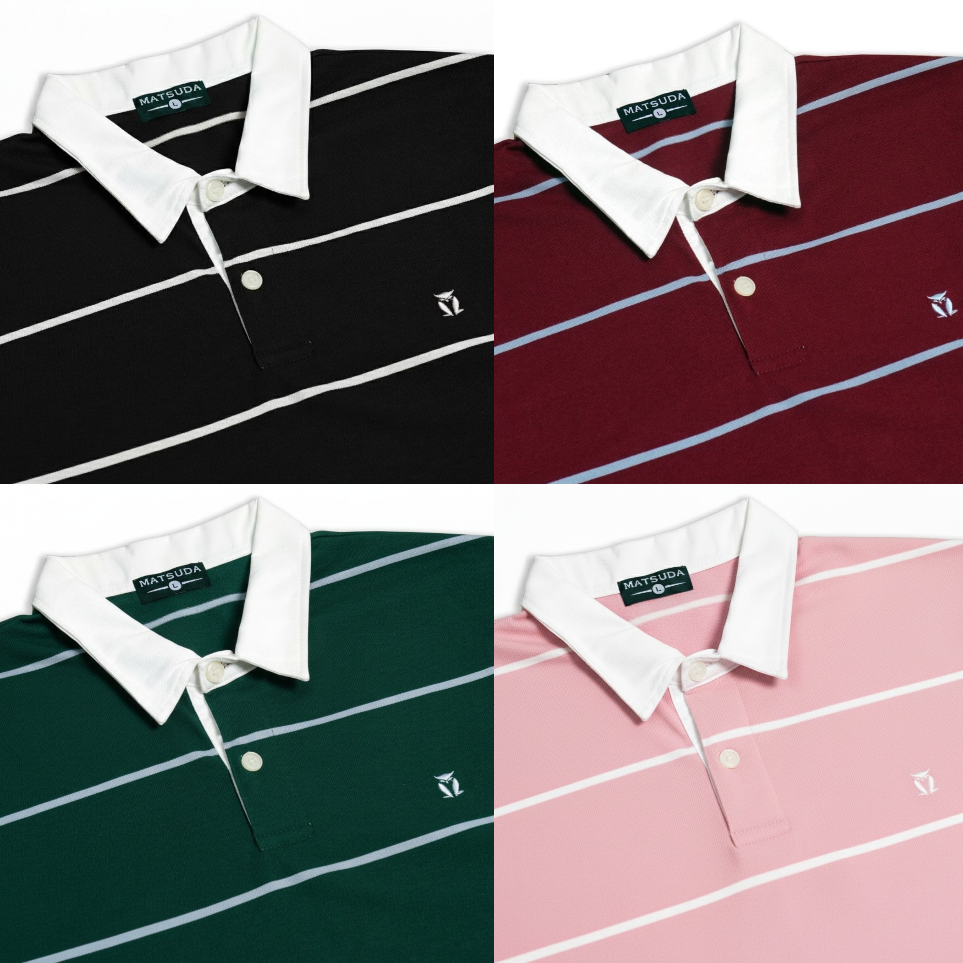 Matsuda Premium Fine-Stripe Polo Collection – Pack of 4