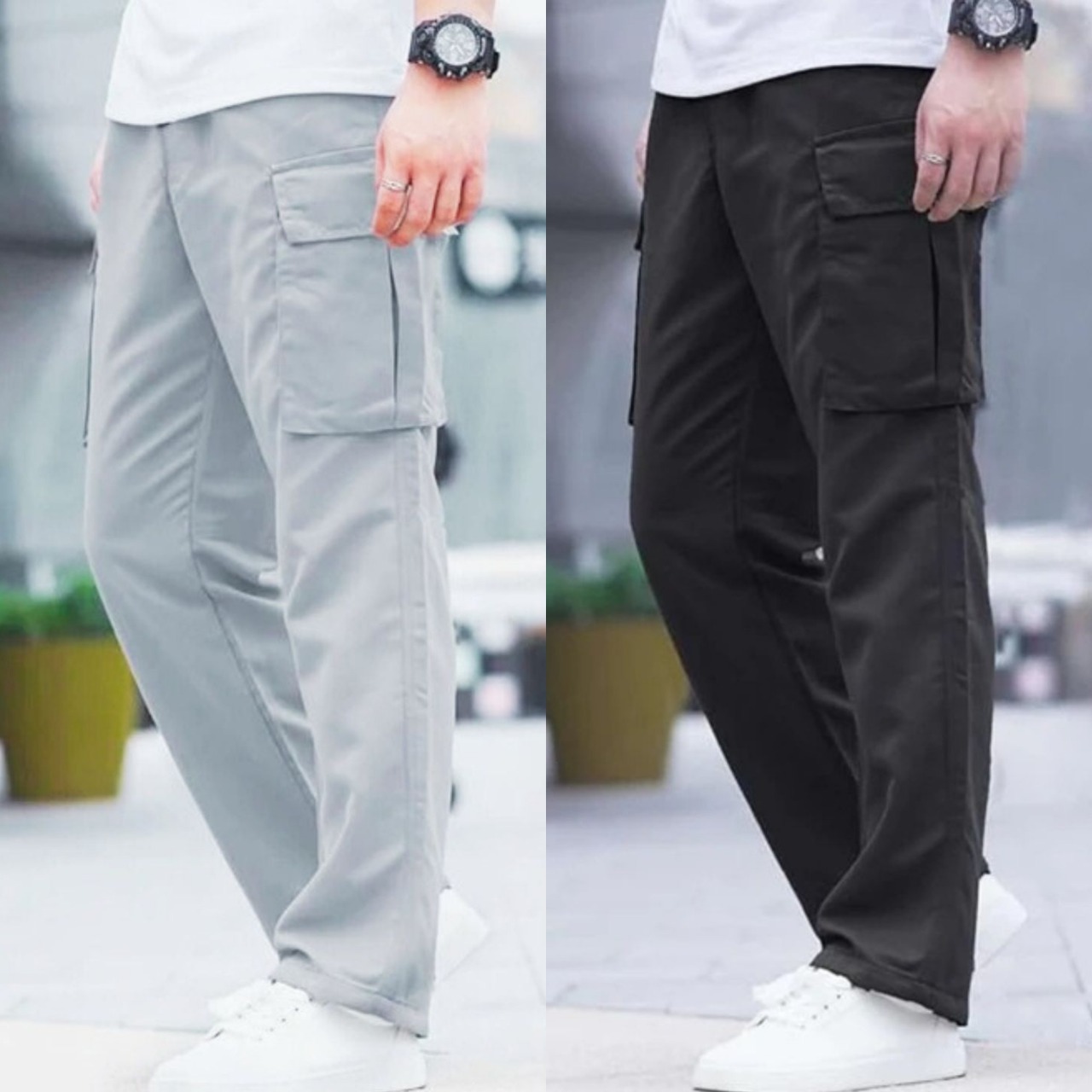 PhantomForce Utility Cargo Pants – Silver Grey & Jet Black Edition