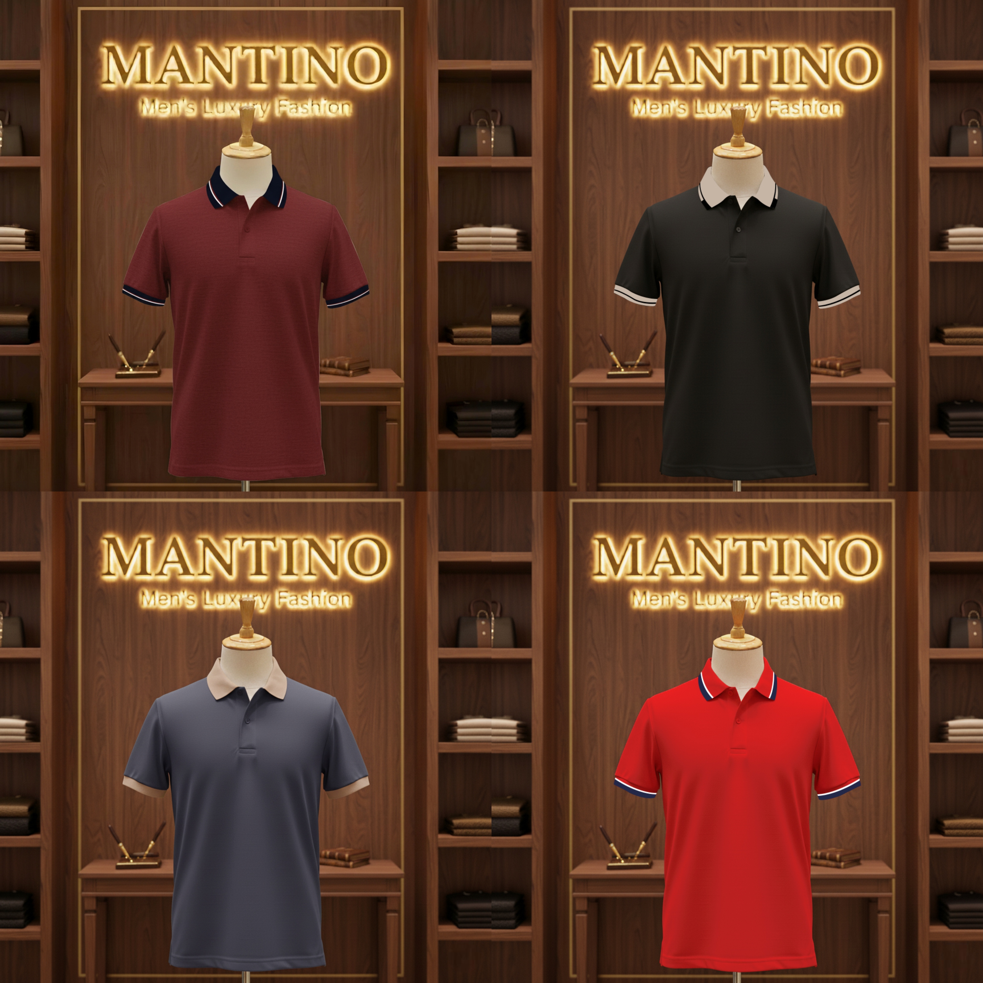 MANTINO – Elite Contrast-Collar Polo Collection (Pack of 4)