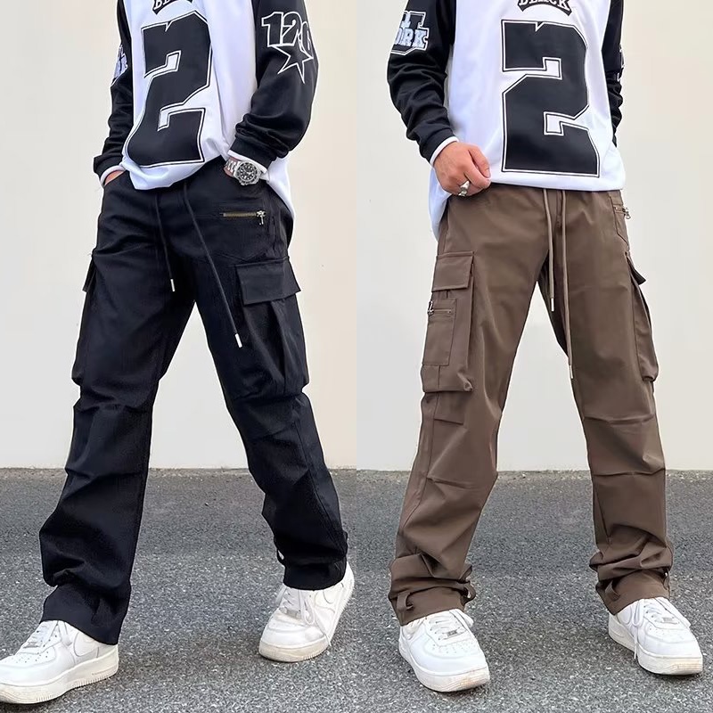 Unisex Cotton Street Style Coffee Cargo Pants
