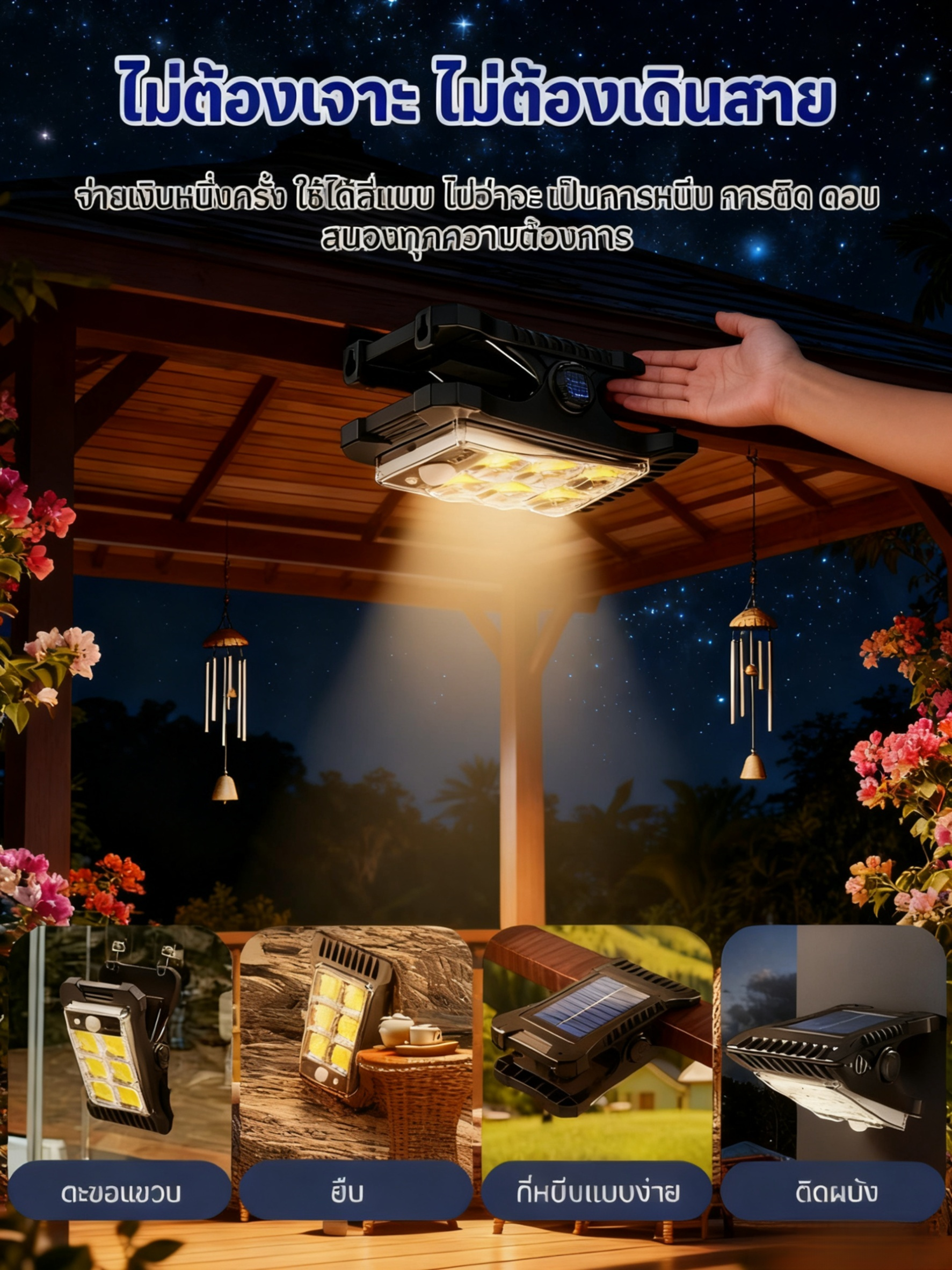 【ใช้พลังงานแสงอาทิตย์ ไร้ค่าไฟฟ้า】ไฟหนีบพลังงานแสงอาทิตย์ 