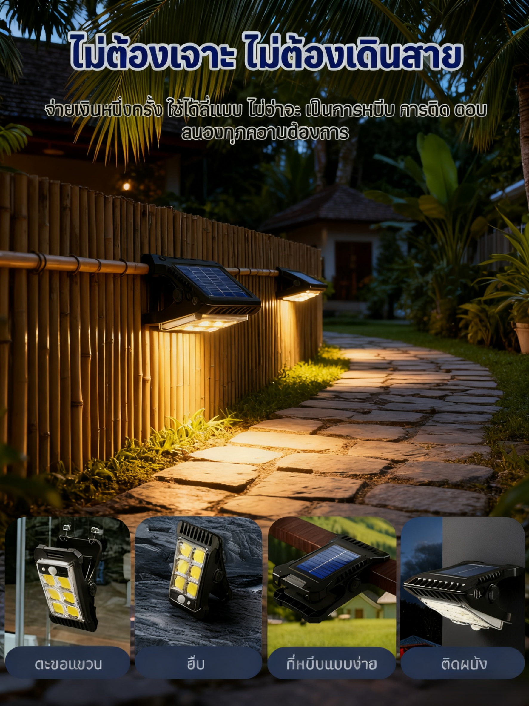 【ใช้พลังงานแสงอาทิตย์ ไร้ค่าไฟฟ้า】ไฟหนีบพลังงานแสงอาทิตย์ 