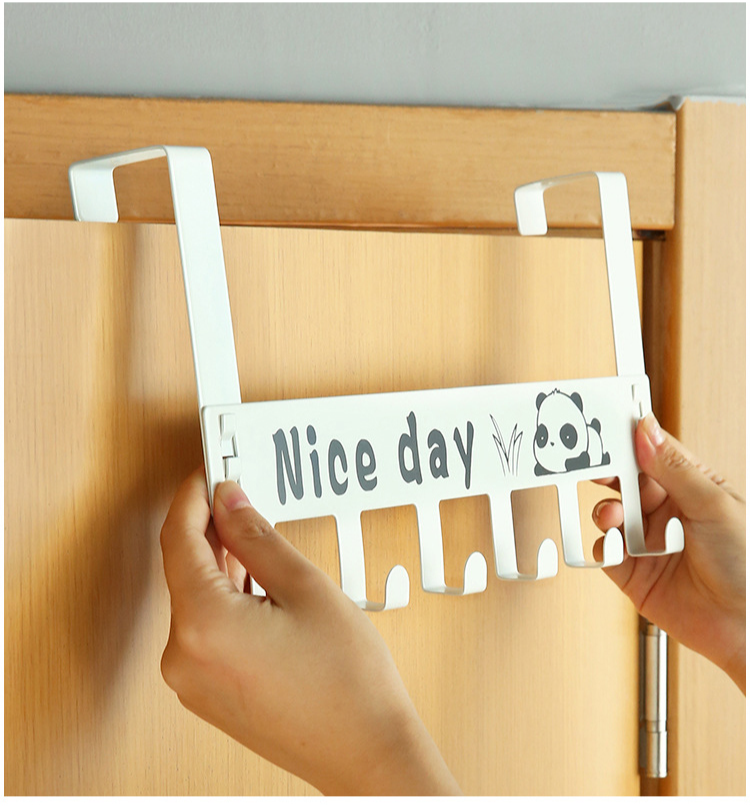 ที่แขวนของเหล็กกล้าคาร์บอนแบบ6ตะขอไม่ต้องเจาะรูสำหรับหลังประตู