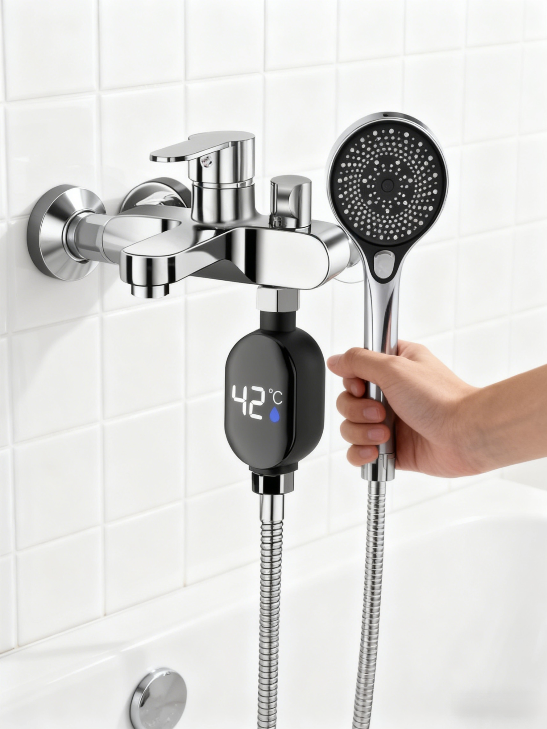 【เสียบปลั๊กใช้งานได้ทันที ไม่ต้องจ่ายค่าไฟฟ้า】หัวฝักบัวกันน้ำอัจฉริยะพร้อมจอแสดงอุณหภูมิ