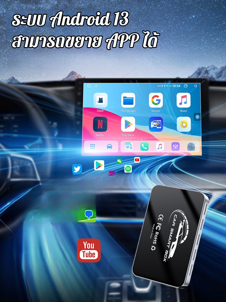 【บอกลาอาการแลค เชื่อมต่ออัตโนมัติเมื่อขึ้นรถบัส】กล่อง CarPlay Ai Box  4K HD ติดรถยนต์