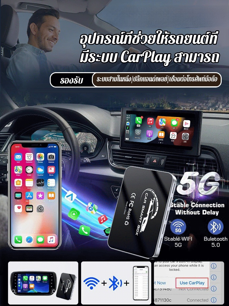 【บอกลาอาการแลค เชื่อมต่ออัตโนมัติเมื่อขึ้นรถบัส】กล่อง CarPlay Ai Box  4K HD ติดรถยนต์