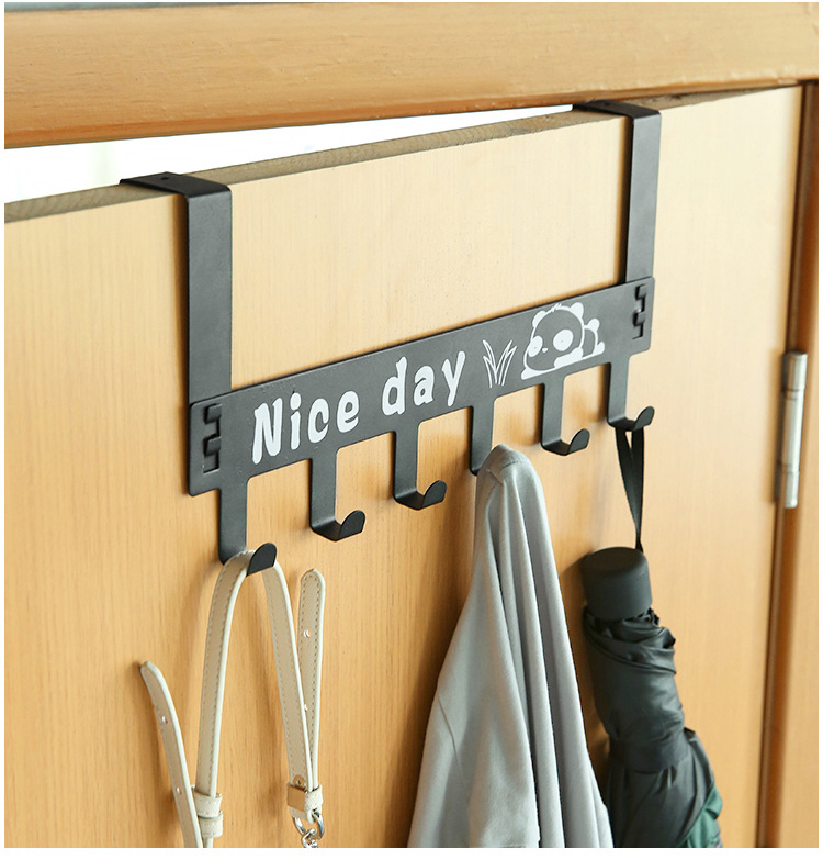 ที่แขวนของเหล็กกล้าคาร์บอนแบบ6ตะขอไม่ต้องเจาะรูสำหรับหลังประตู