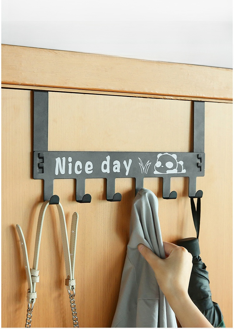 ที่แขวนของเหล็กกล้าคาร์บอนแบบ6ตะขอไม่ต้องเจาะรูสำหรับหลังประตู