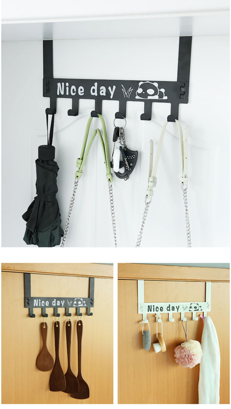 ที่แขวนของเหล็กกล้าคาร์บอนแบบ6ตะขอไม่ต้องเจาะรูสำหรับหลังประตู