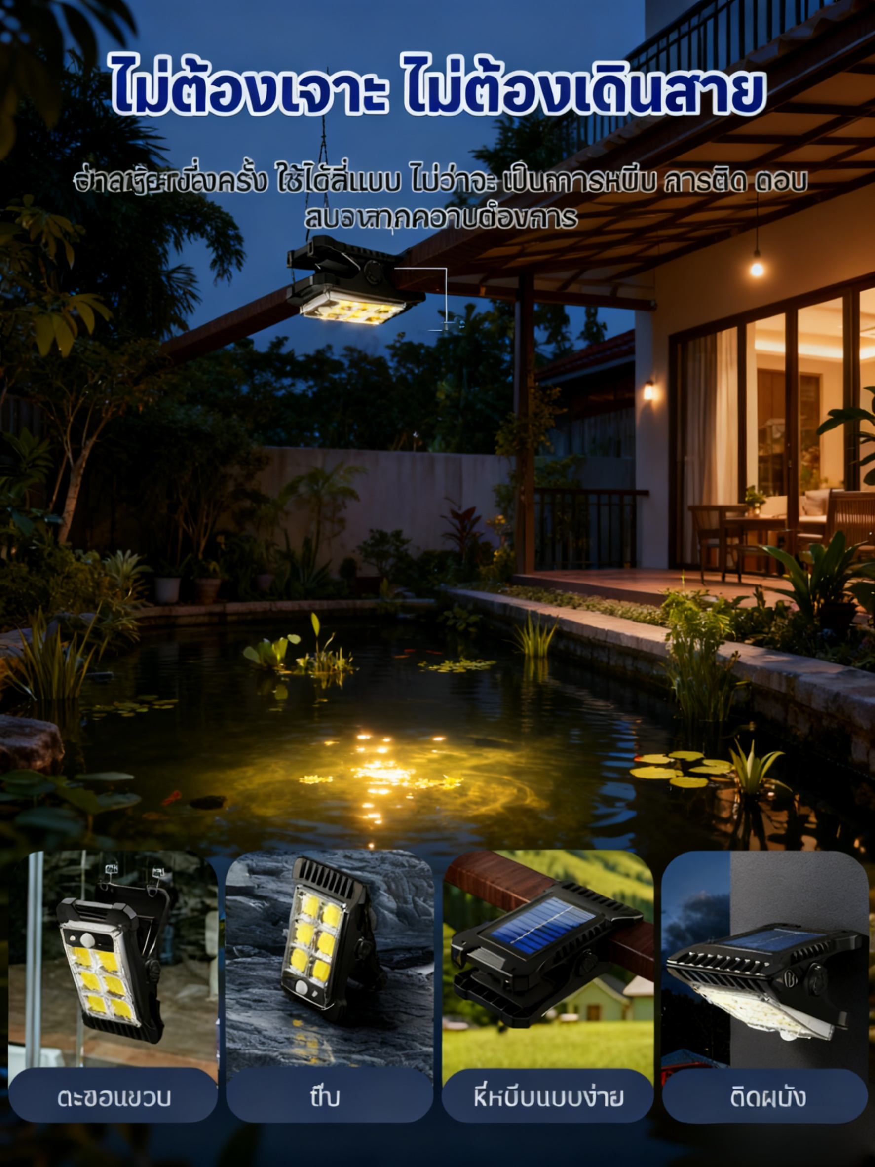 【ใช้พลังงานแสงอาทิตย์ ไร้ค่าไฟฟ้า】ไฟหนีบพลังงานแสงอาทิตย์ 