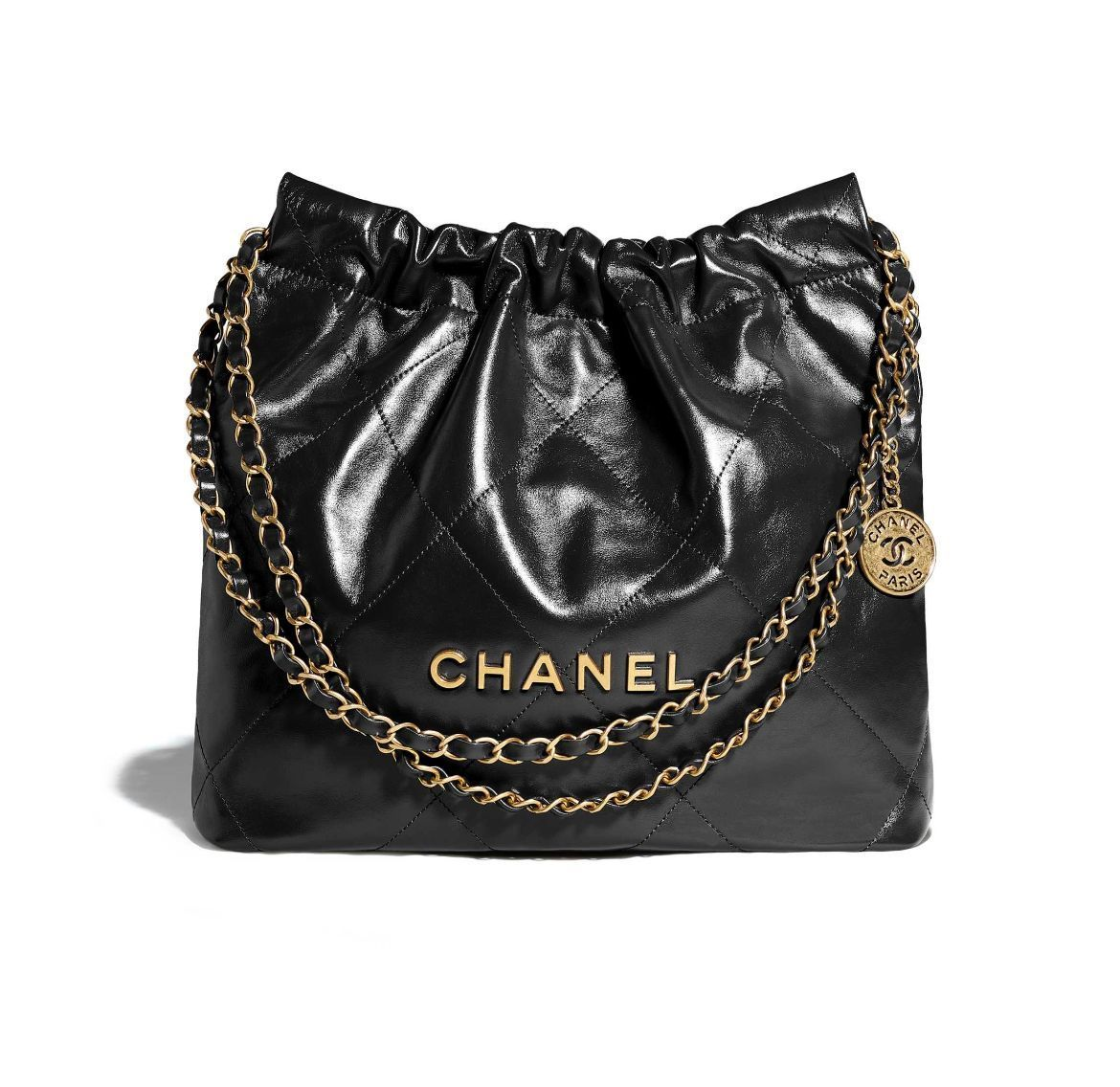 24C★CHANEL 22 スモール トート バッグ【ブラック×ゴールド】