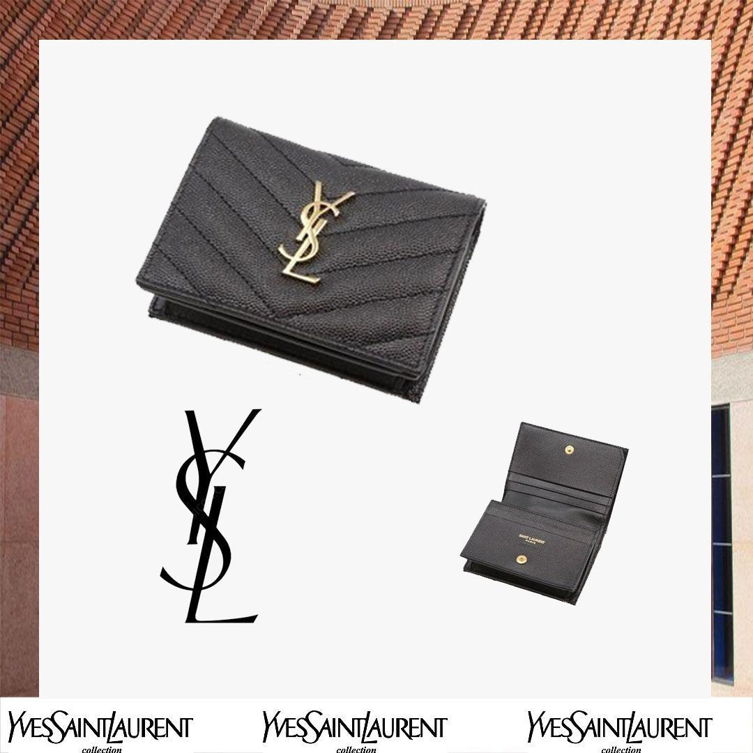 【Y S L】LOU マテラッセ二つ折り財布 ブラック (64107806)