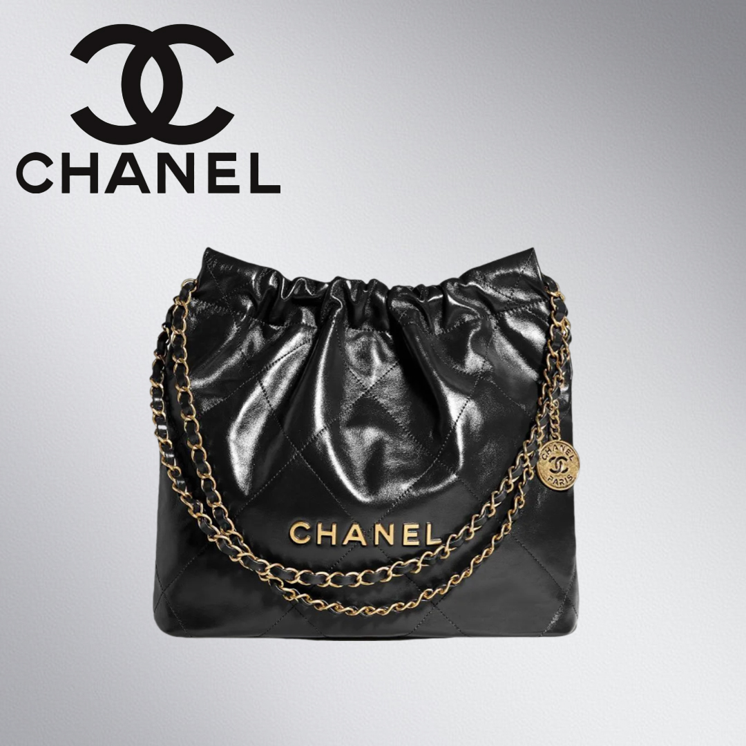 24C★CHANEL 22 スモール トート バッグ【ブラック×ゴールド】