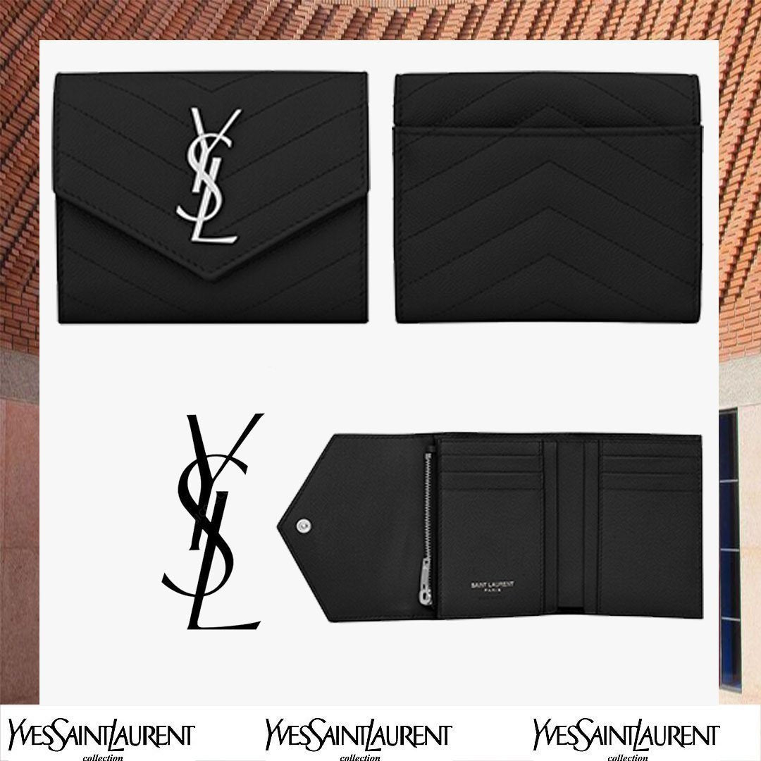 MONOGRAM黒い粒状のジャガード革短い三つ折り財布