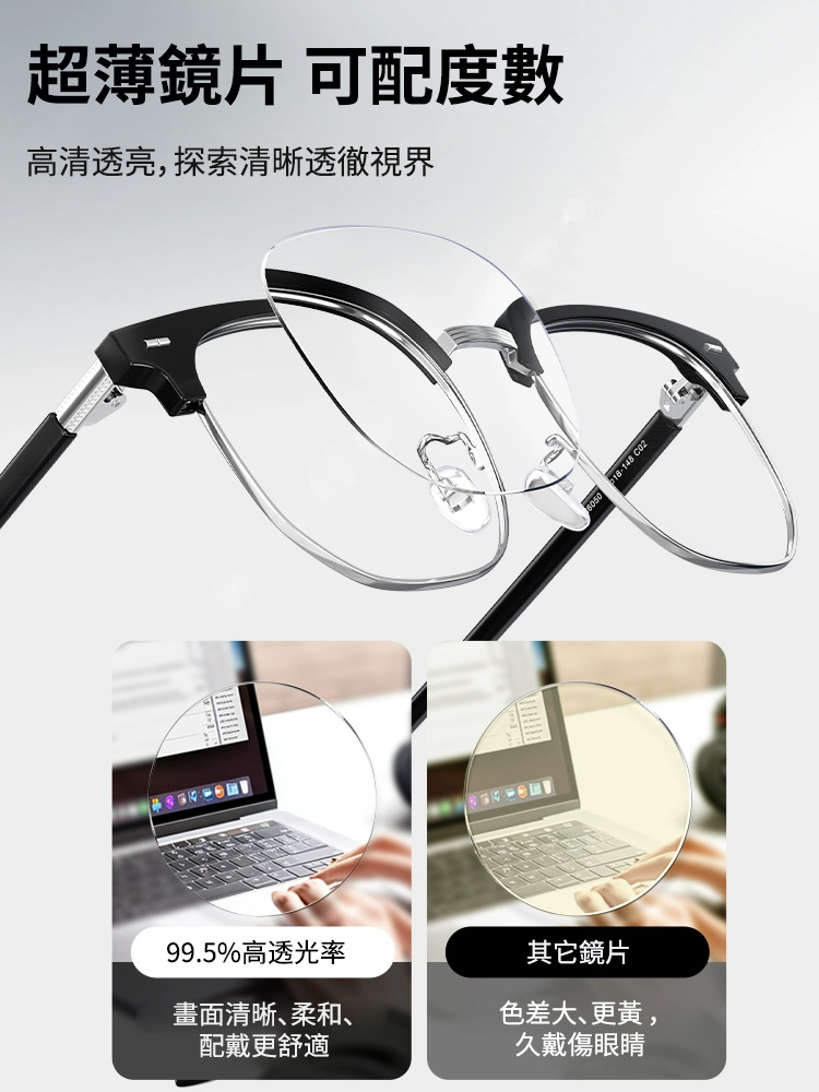 復古半框防藍光老花眼鏡
