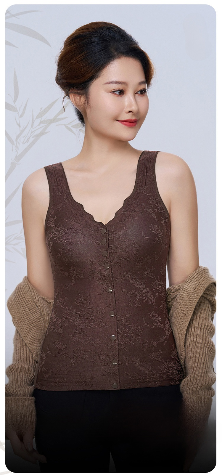 秋冬款浮雕提花中老年保暖背心