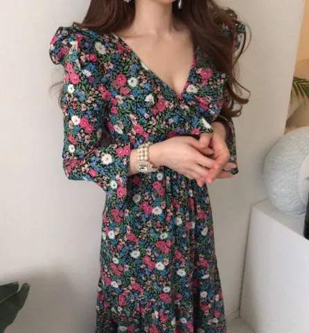 フラワーシフォンロングワンピース