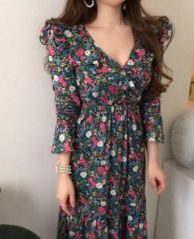 フラワーシフォンロングワンピース