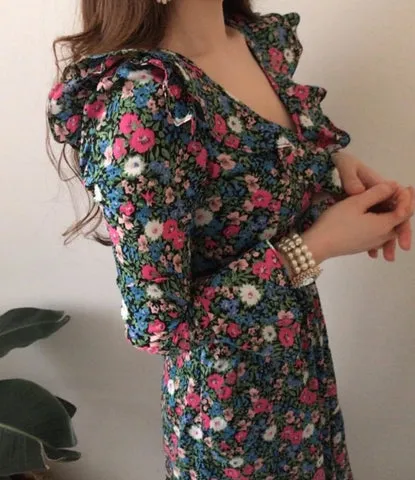 フラワーシフォンロングワンピース