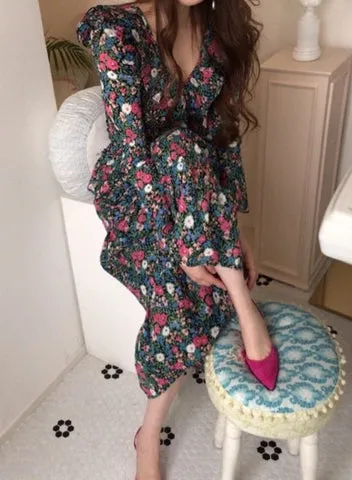 フラワーシフォンロングワンピース