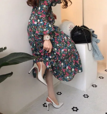 フラワーシフォンロングワンピース