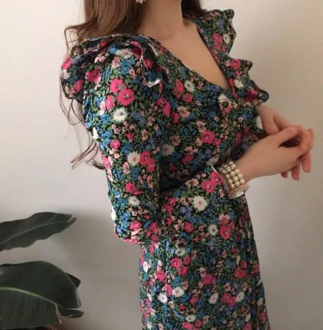 フラワーシフォンロングワンピース