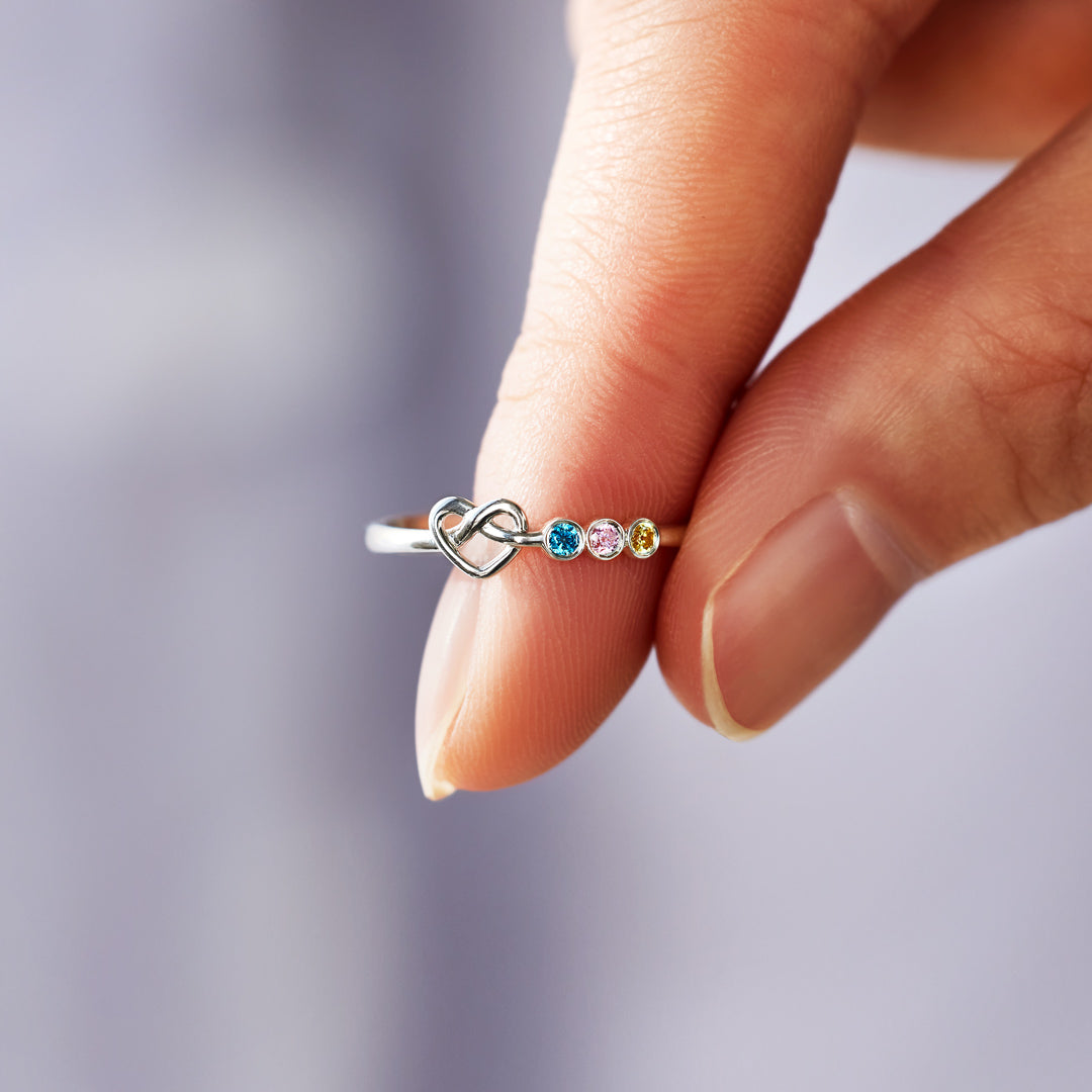 お母さんの子どもたち 1〜6個の誕生石 結び心 リングバンド